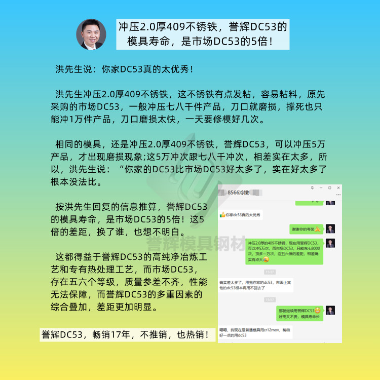 沖壓2.0厚409不銹鐵，譽(yù)輝DC53的模具壽命，是市場(chǎng)DC53的5倍！.jpg